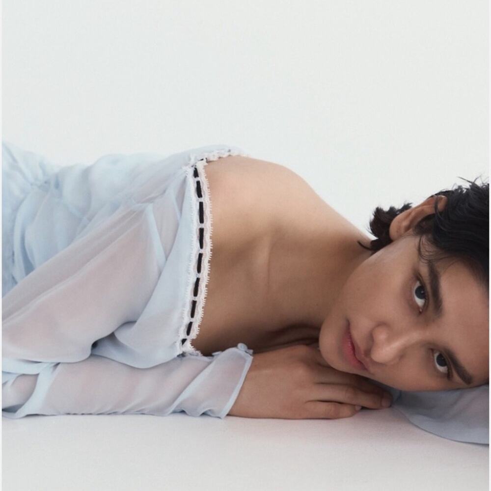 Zara NWTs Elegant Sheer Chiffon Blue Nightgown size small - Picture 3 of 13